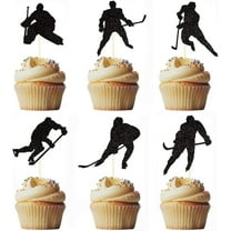 12pcs Black Glitter Hockey Players Cupcake Toppers for Ice Hockey Sports Theme Party Boys Girls Birthday Party Wedding Party Baby Shower Decorations