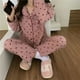 thumbnail image 1 of Pijamas de mujer de manga larga de primavera y otoño, cárdigan de solapa de poliéster y algodón, ropa de abrigo informal de talla grande, ropa de hogar, 1 of 6