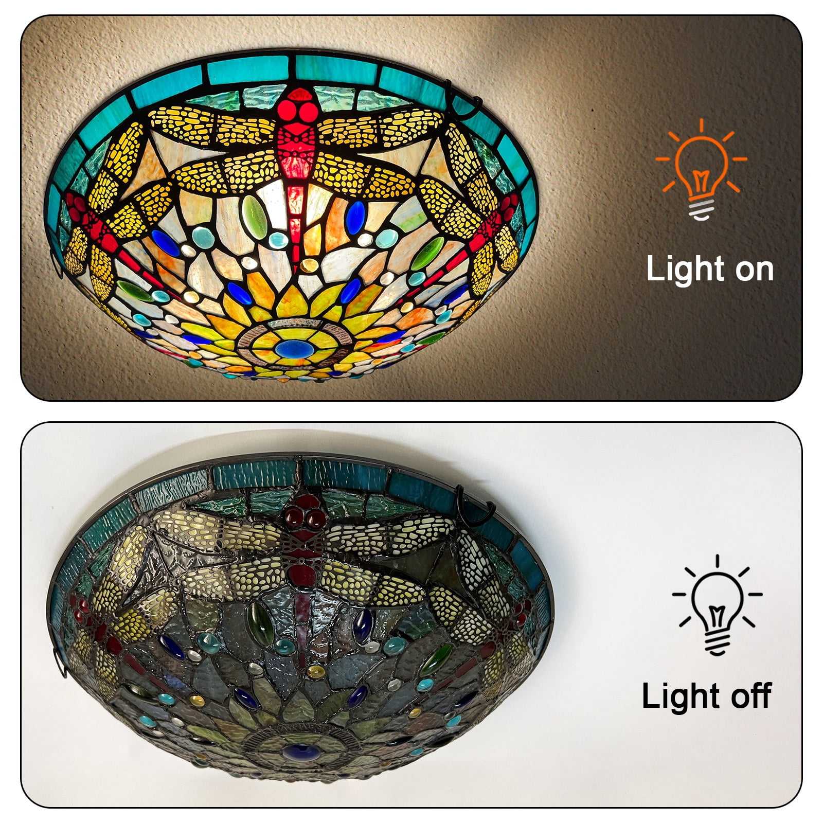 Tiffany Ceiling Lights, Stained Glass Ceiling Light 3-Lights 16 Inch Tiffany Flush Mount Ceiling Light Fixture for Bedroom Dining Living Room Entryway Foyer