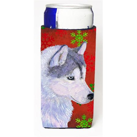 

Siberian Husky Red Green Snowflake Holiday Christmas Michelob Ultra bottle sleeves For Slim Cans - 12 oz.