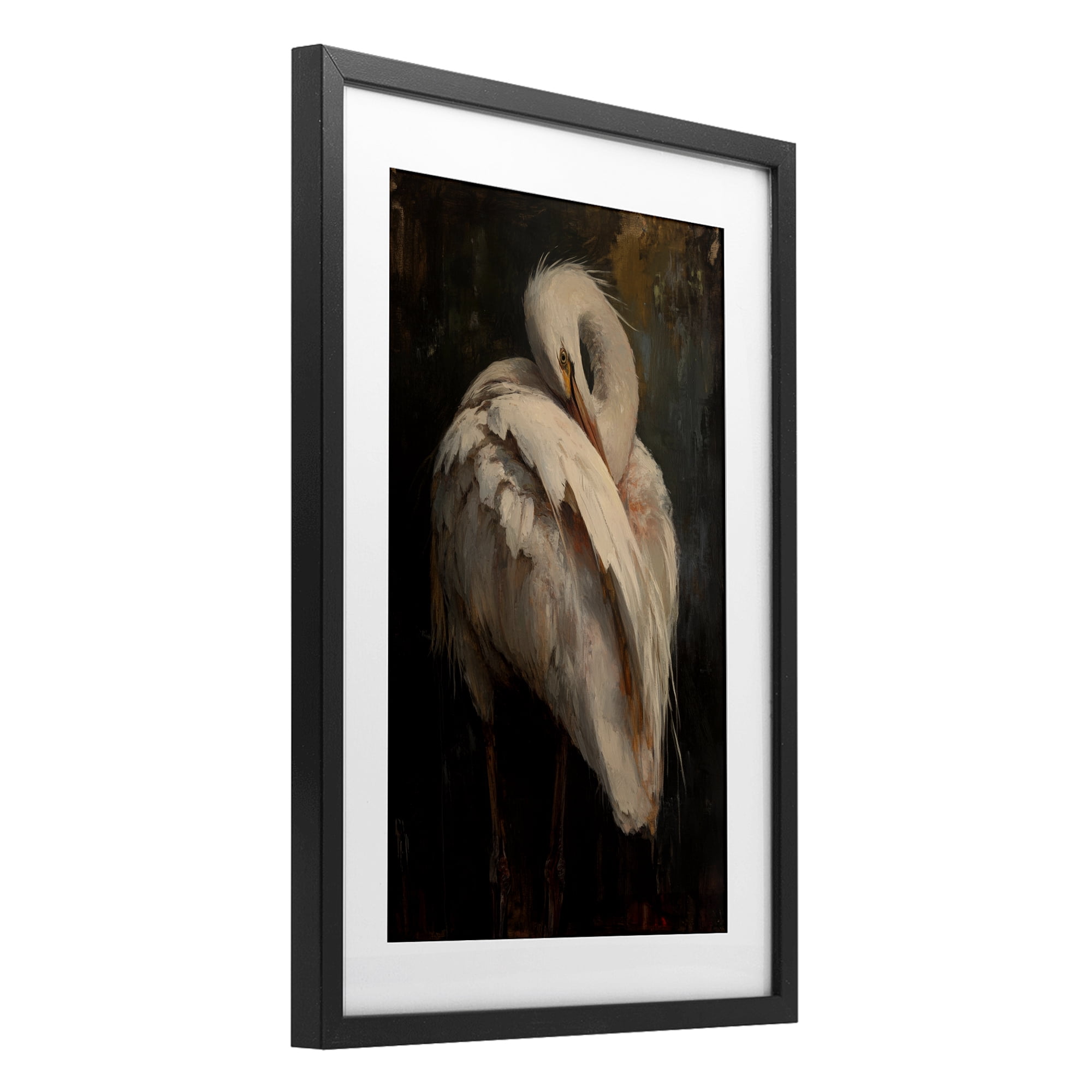 Stupell Industries Sleeping Egret in Golden Light Black Framed Print Under Glass, design by Petal Prints Design