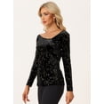 thumbnail image 4 of Camiseta de Terciopelo con Estrellas para Mujer de Manga Larga Sexy para Fiesta Negro L, 4 of 6