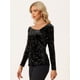 thumbnail image 4 of Camiseta de Terciopelo con Estrellas para Mujer de Manga Larga Sexy para Fiesta Negro L, 4 of 6