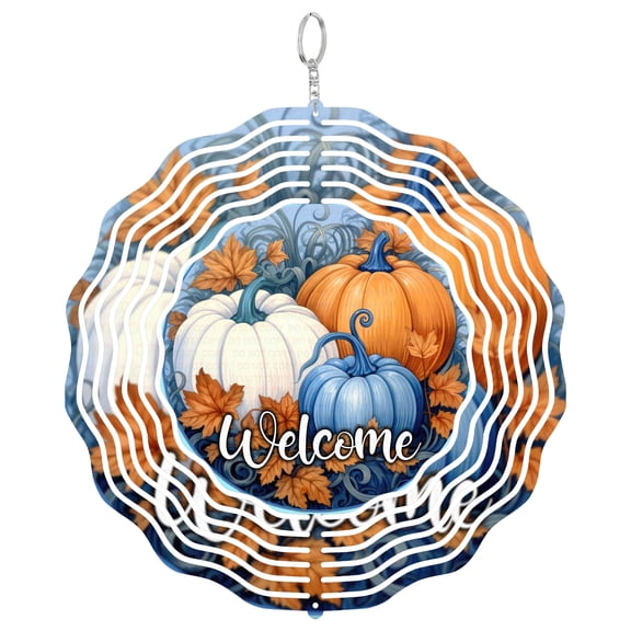 Autumn Pumpkin Patch 3D Wind Spinner Kinetic Yard Art Stainless Steel Thanksgiving Decor Round