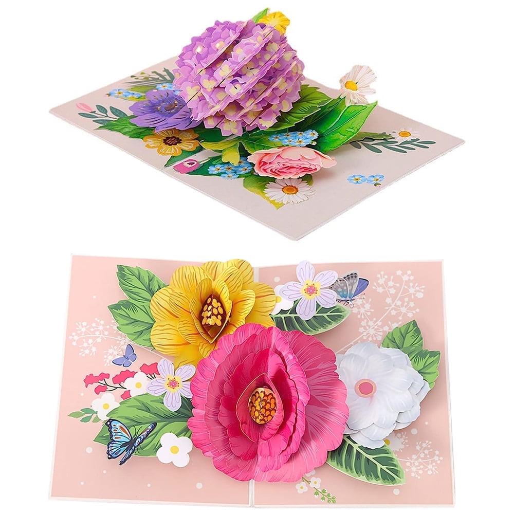 LNGOOR 2Pcs 3D Paper Carving Holiday Greeting Card Hydrangea Design Creative Hollow Out Greeting Card Festival Gift Card