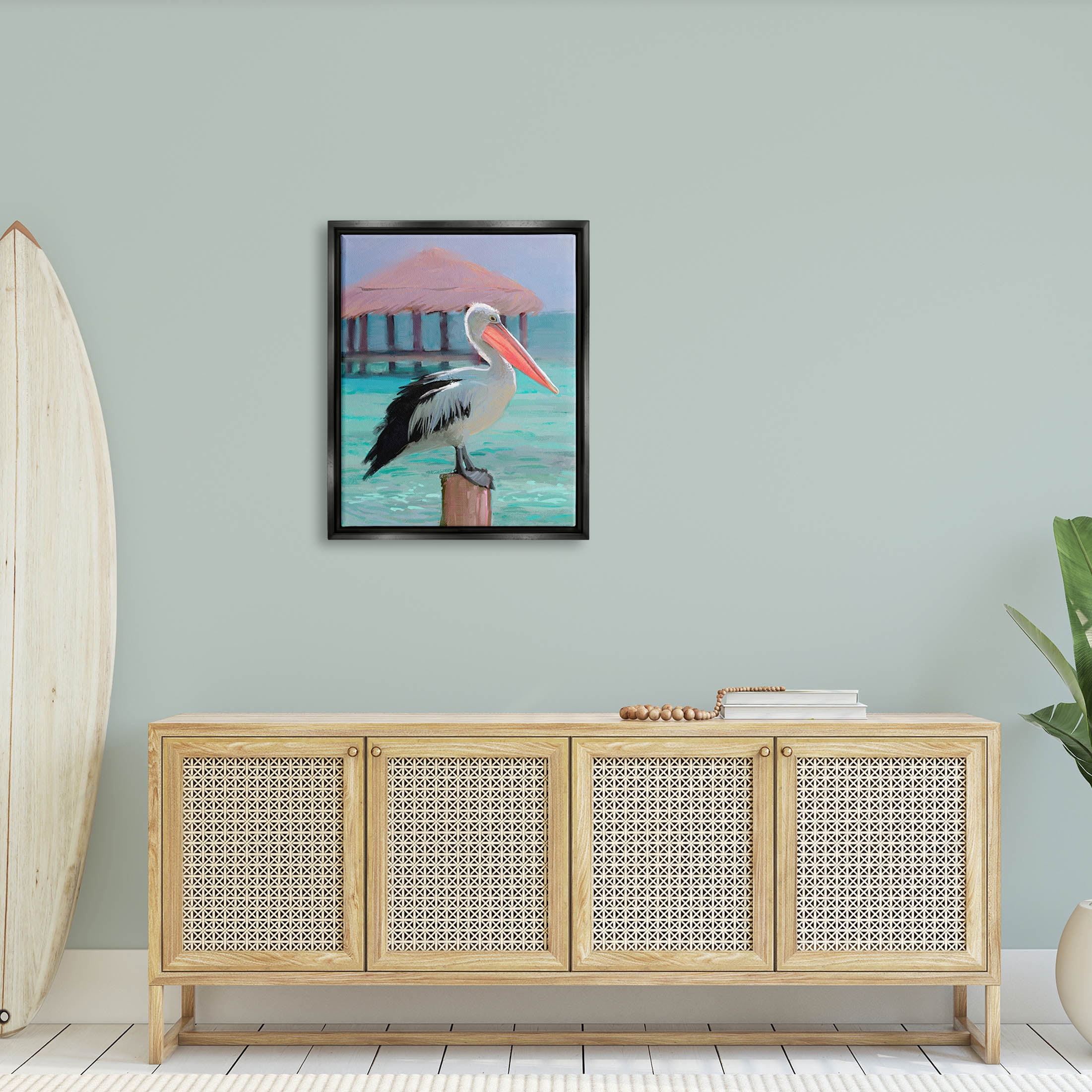 Stupell Industries Tropical Perched Pelican Painting Jet Black Floating Framed Canvas Print Wall Art, Design by Ziwei Li