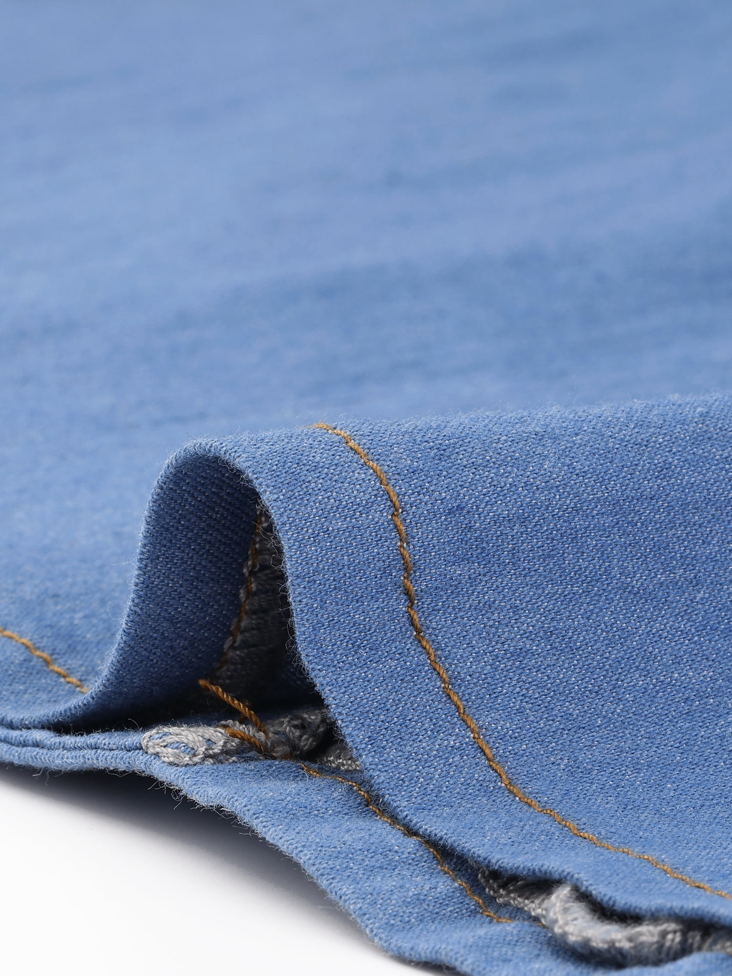 Unique Bargains Women Plus Size Denim Shirt Short Sleeve Button Down Chambray Shirts Sky Blue 4X