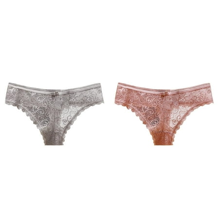 Lojoutye 2 Pack(Pink 1PCS & Grey 1PCS) Multipack Womens Underwear Bikini Panties Women Underwear Bikini Lace Soft Hipster Panty Ladies Stretch Full Briefs