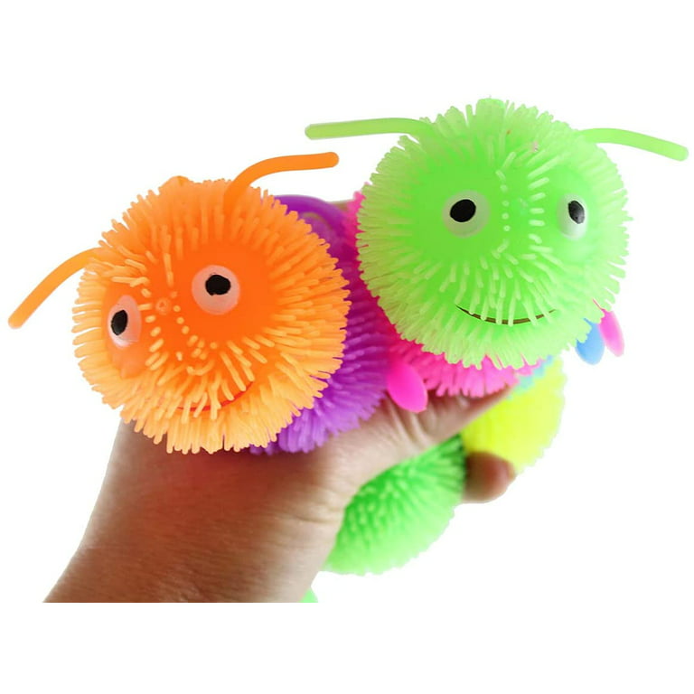 Set of 2 Puffer Caterpillar 5.5 Fidget Sensory Toy - 4 Section Tactile Toy  Bug- Squishy Squeezey Sensory Squeeze Air Filled Balls OT (RANDOM COLORS)