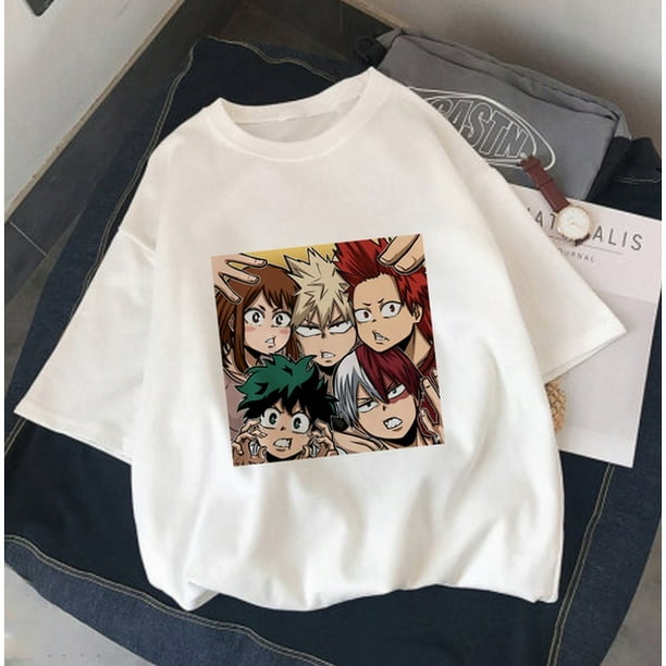 Anime My Boku No Hero Academia Katsuki Bakugou Print Camiseta De Mujer Harajuku Básica Negro Blanco O-Cuello Top Corta