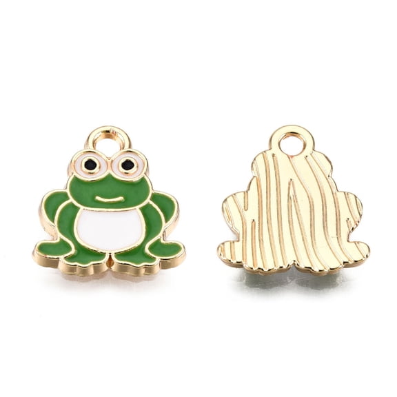 100 pc Alloy Enamel Charms Cadmium Free Lead Free Frog Shape Light golden Green 14.5x13x2mm Hole: 1.8mm