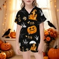 thumbnail image 2 of SJLDQY Halloween Pajamas for Girls Pumpkin Print Short Sleeve Shirts and Shorts 2 Piece Loungewear Sets Casual Sleepwear Button Down Pj Sets, 2 of 5