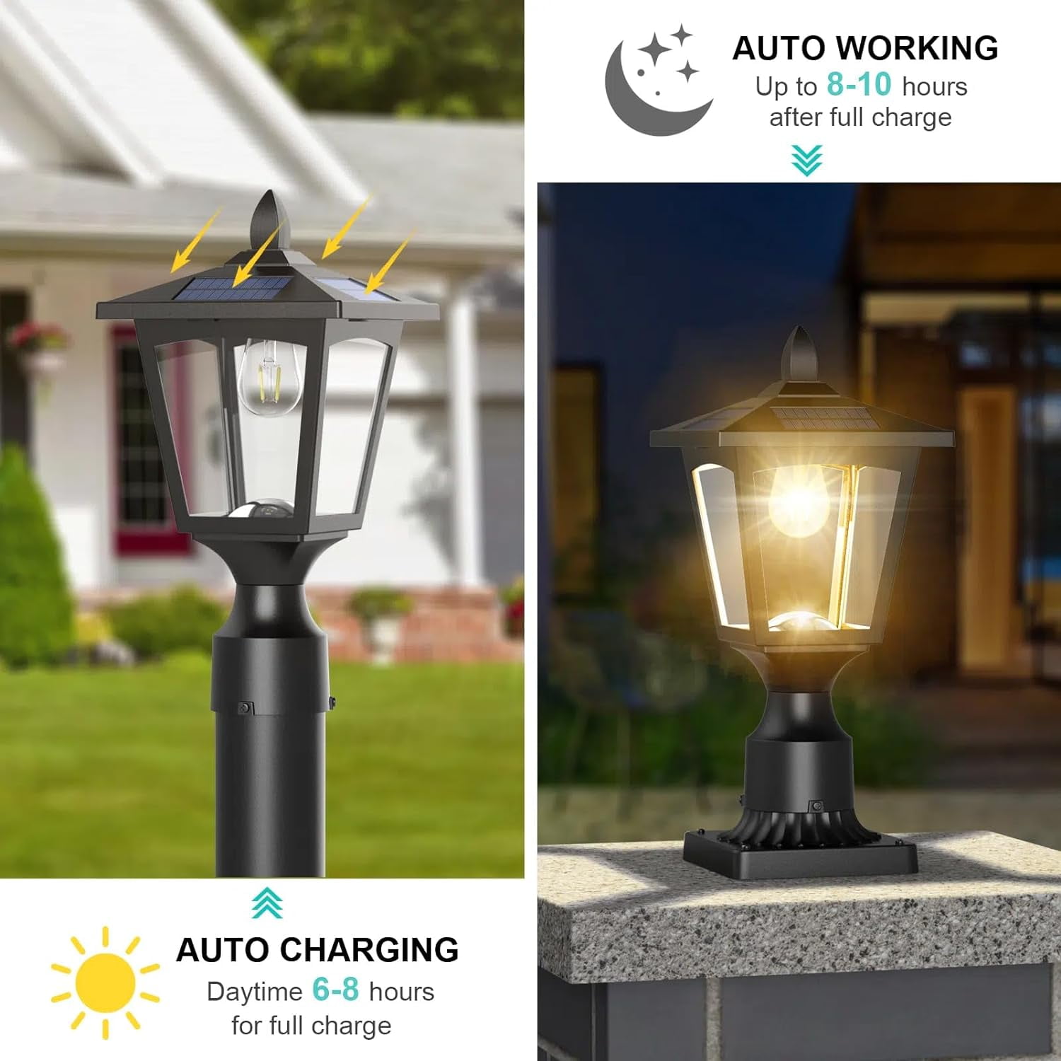 Dusk to Dawn Solar Lamp Post Light with Pier Mount Base, Waterproof Outdoor Solar Post Lights for Garden Yard Landscape Pole Pillar Decoration (Cool White 6000K)