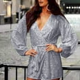 thumbnail image 4 of BLTIBY Womens Glitter Dress Wrap V Neck Long Sleeve Swing Club Cocktail Mini Dresses Sequin Sparkle Dress Christmas Dress Gray M, 4 of 8