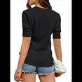 thumbnail image 2 of Suéter de Corta Abullonada para Mujer, Informal, de Verano, con Cuello Redondo, Blusa de Punto Acanalado. Negro M, 2 of 5
