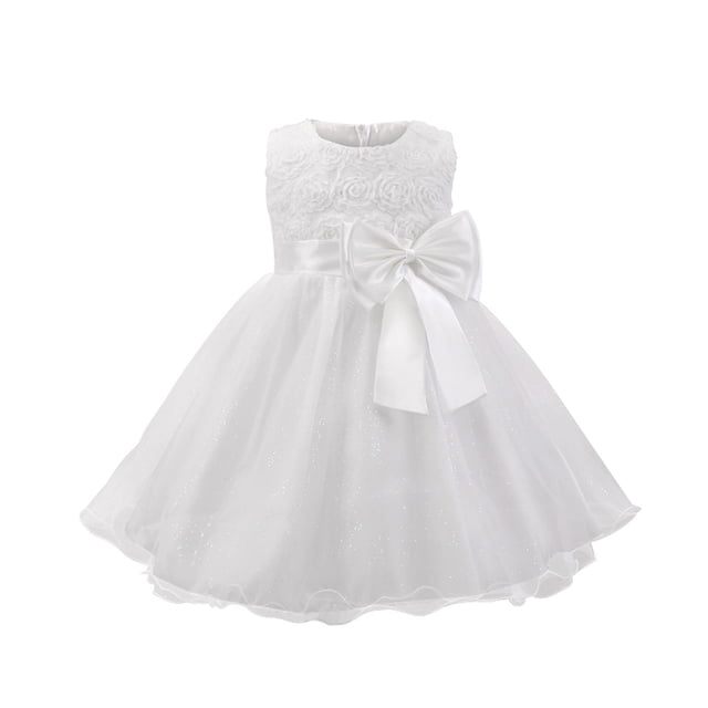Birdeem Robe pour Enfants Filles Sans Manches Robe de Princesse Nœud Papillon Dentelle Fleurs Robe en Maille Robe Tuftée