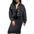 thumbnail image 2 of AUNVITO Women's Cropped Casual Jacket Long Sleeve Collared Button Front Frayed Hem Stylish Outerwear, 2 of 6
