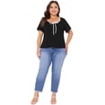 thumbnail image 3 of DARING DIVA Women's Plus Square Neck Short Sleeve Trendy Top 1X Black, 3 of 6