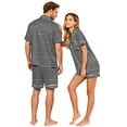 thumbnail image 4 of Leidass Mens Plaid Stripe Pajama Set Short Sleeve Button Down Sleepwear Set Relaxed Fit Lounge Set with Shorts for Home Wear Gray 2XL, 4 of 5