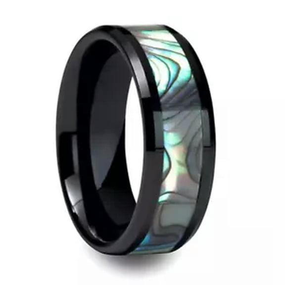 HOOUN Men's Ring Shell Pattern Stainless Steel Wedding Fashion Band 8mm silver-black-11
