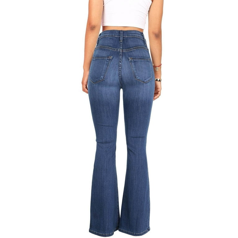 TMOYZQ Women's 70s Vintage Denim Flare Pants High Waisted