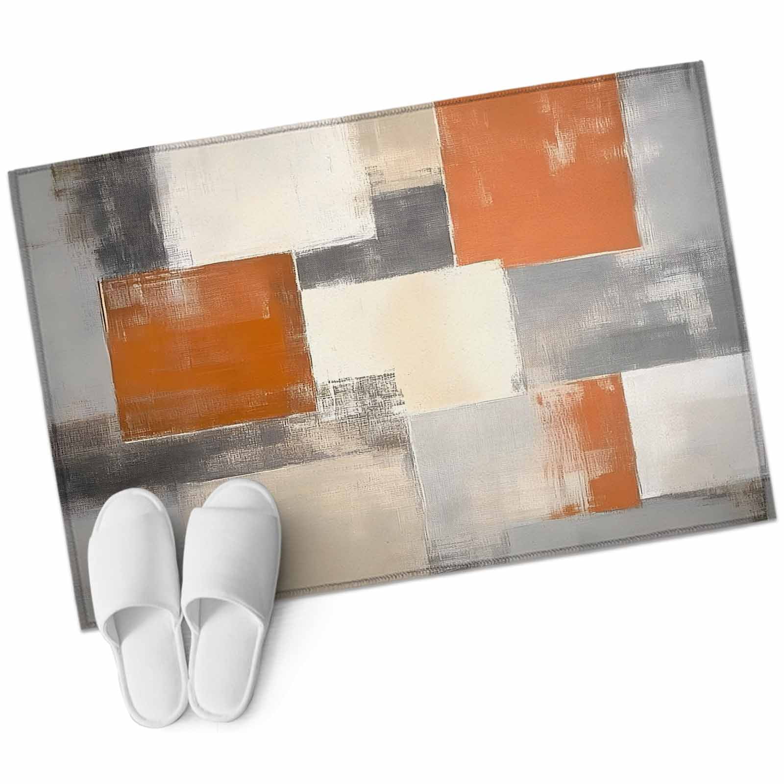 Burnt Orange Grey Area Rugs 2x3 for Living Room, Oil Painting Modern Abstract Art Non Slip Washable Rug Runner, Low Pile Indoor Floor Carpet Mat Bathroom Rugs for Bedroom, Kids Room