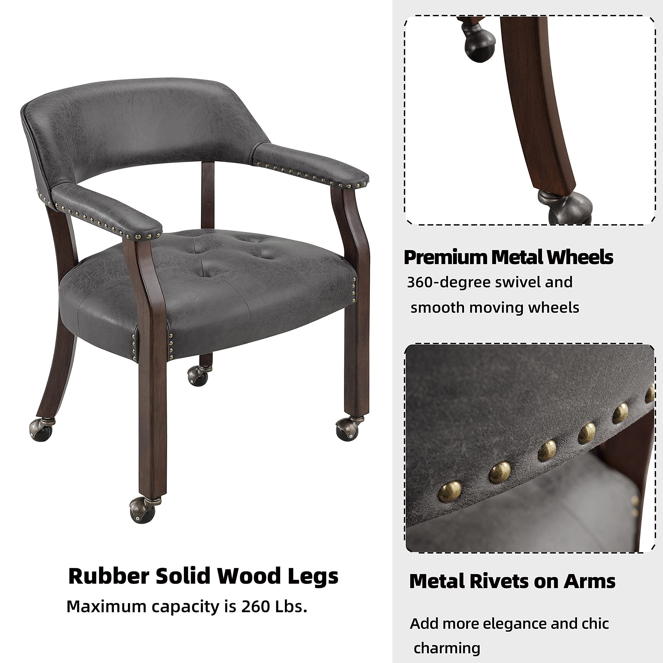 JESONVID Dining Chair with Casters, Captain's Chairs with Rollers Dinette Sets Poker Chairs with Wheels Kitchen Table Rolling Chairs High Back Chair On Caster(Grey 1533GY)