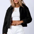 thumbnail image 3 of Chaqueta corta para mujer cuello de solapa abrigo cálido de forro polar chaqueta de piel sintética traje de vacaciones, 3 of 7