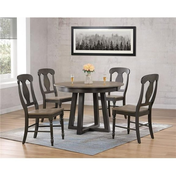 Iconic Furniture RD45-CRS-CH53-GRS-BKS-5PC 45 x 45 x 63 in. Antiqued Grey Stone Black Stone Napoleon Back 5-Piece Cross Pedestal Dining Set
