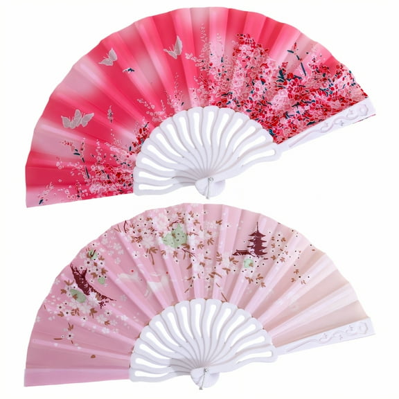 HIBIBUD 2Pcs Folding Fan Sleek & Smooth Fan Texture Large Hand Fans for Dance Metal Mounted Fan Shaft Folding Fans Handheld Style1