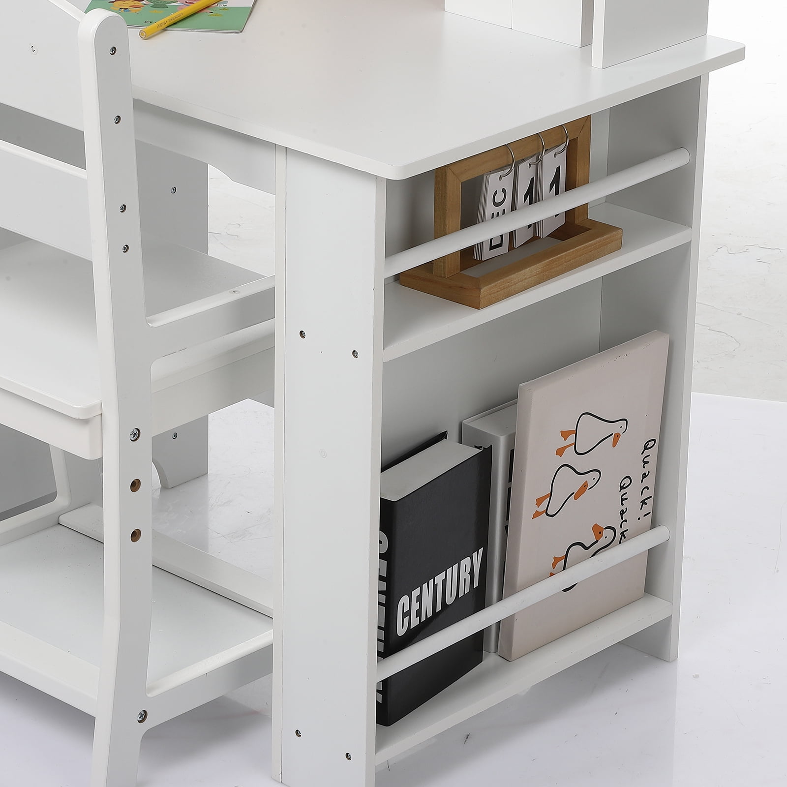 Zzistar Kids Study Desk with Chair and Hutch, Wood Study Table Learning Table Writing Table with Open Bookshelf, Bulletin Board & Cabinets