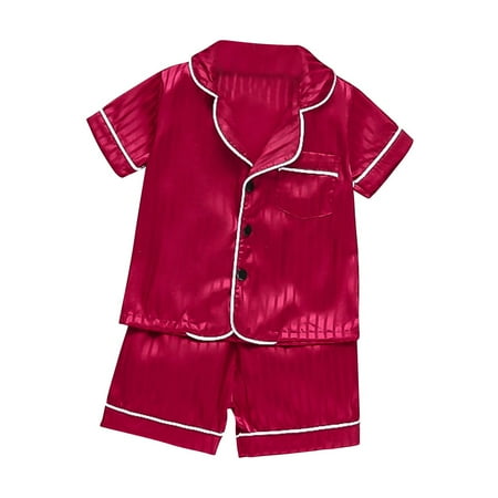 

Ovbmpzd Newborn Pajamas 0/3 Striped Print Red Turn Down Collar Satin Sleepwear Sets Baby Girl Outfits Clearance 9 Months