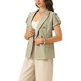 thumbnail image 4 of INSPIRE CHIC Women's Summer Casual Blazer Short Sleeve Double Breasted Suit Jacket with Belt XS Light Brown, 4 of 6