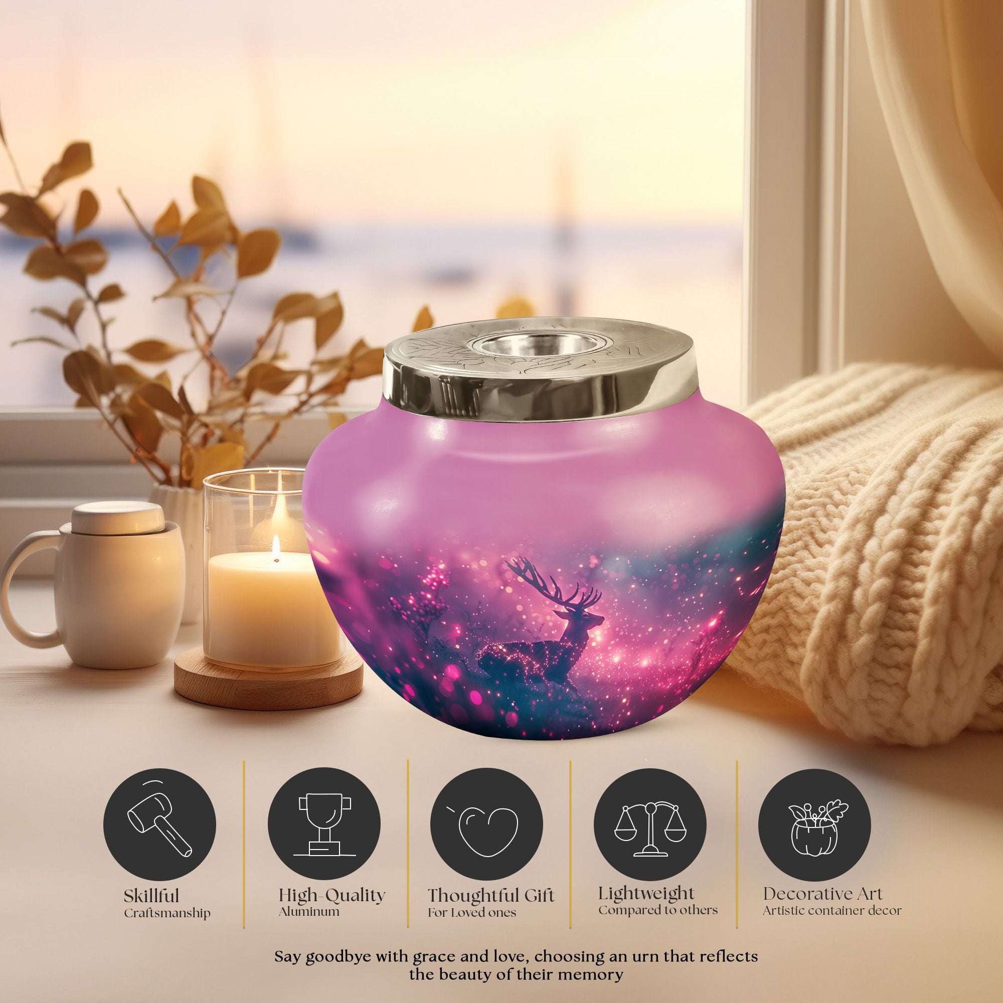 JAGSHASHI Magical Twilight Stag Memorial For Human Remains Mom & Dad - Unique Urn - Funeral Urn Ashes - Cremation Urn Human Ashes - Ash Urns For Humans - Urns For Ashes Adult Male - 7 Inch