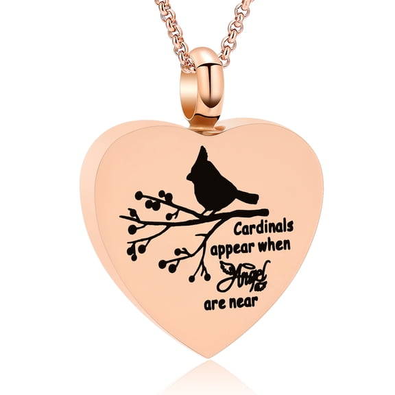 Red Cardinal Urn Necklace for Ashes Keepsake Memorial Heart Urn Locket for Human/Pet Cremation Jewelry for Ashes