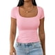 thumbnail image 2 of Camiseta de manga corta con cuello en U ajustada para mujer: top informal de color liso, material suave y transpirable, tallas S/M/L/XL/XXL., 2 of 3