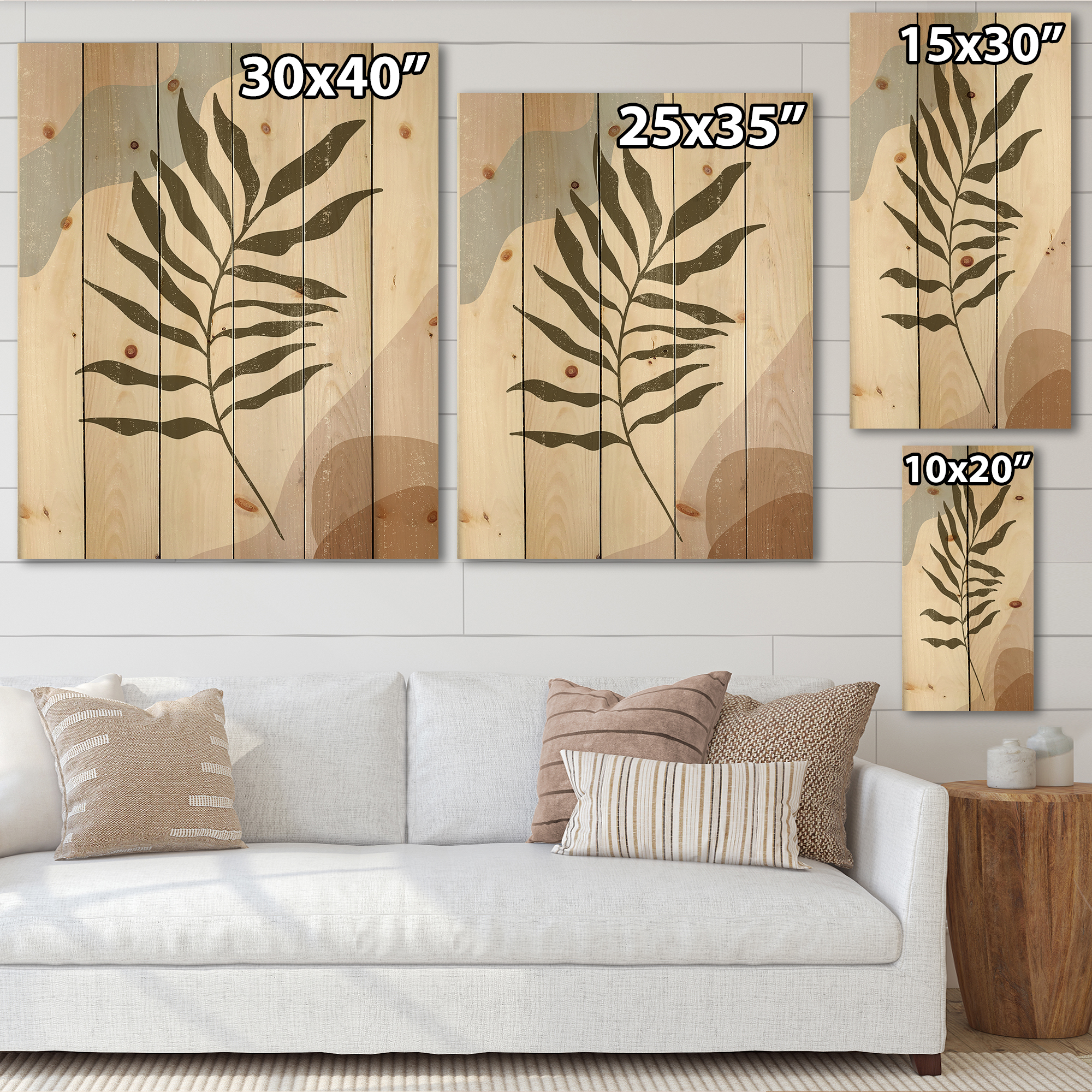 Designart 'Abstract Botanical Minimalist Leaf In Earth Tones I' Modern Print on Natural Pine Wood