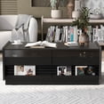 thumbnail image 4 of Harper & Bright Designs Modern Rectangle Coffee Table with Drawers, 47.2" Wood Fluted Center Table with Shelves for Living Room, Black, 4 of 13