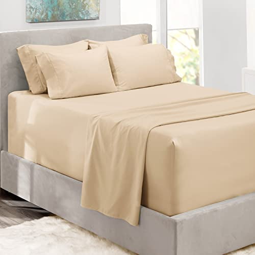 Hearth & Harbor Draps de Lit, Ensemble de Draps de Luxe Doux 6 Pcs avec Poches Profondes pour Matelas jusqu'à 21 Pouces, Draps et Taies d'Oreiller Double Brossés, Taille Très Grand
