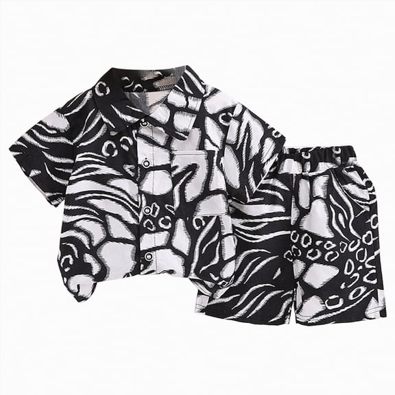 Baby Boy Outfit Sets Summer Vacation Toddler Boys Clothes 2 Piece Loose Button-Down Top and Print Shorts Set
