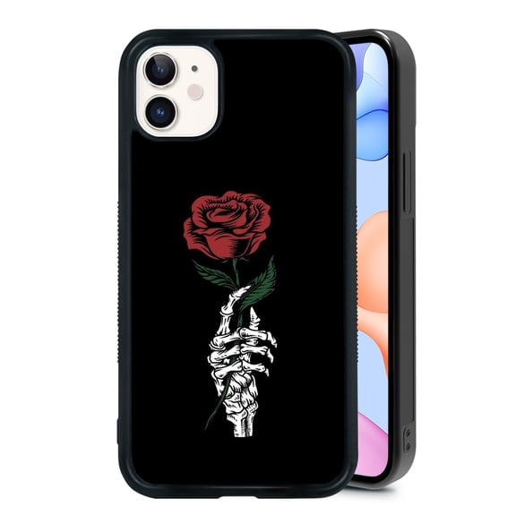 Skeleton Skull Hand Rose for iPhone XR 7 8 SE 11 12 13 Mini 13 14 15 16 Pro Max Case, Cute Aesthetic Classic Gothic Shock-Absorbent Protective,Black