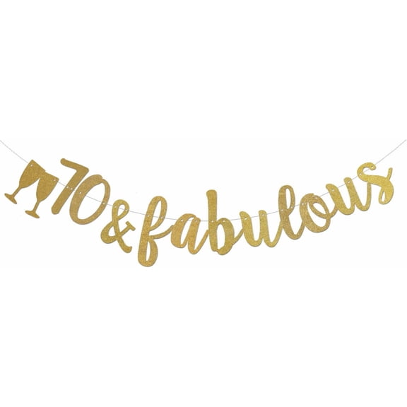 70 & Fabulous Banner, Gold Glitter Bunting Sign for Happy 70th Birthday,70th Wedding Anniversary Decorations Cheer to 70 Years Old Party Decoration Supplies