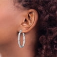 thumbnail image 3 of Sterling Silver Rh-Plated Satin Polished Twisted 3X35mm Hoop Earrings (38.1 X 36.8) Made In Italy qe13186, 3 of 5