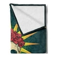 thumbnail image 2 of Day of the Dead Soft Flannel Fleece Throw Blanket, Sugar Skull Roses and Dia de los Muertos Print Grunge Style Artwork, Cozy Plush for Indoor and Outdoor Use, 70" x 90", Dark Teal, by Ambesonne, 2 of 5