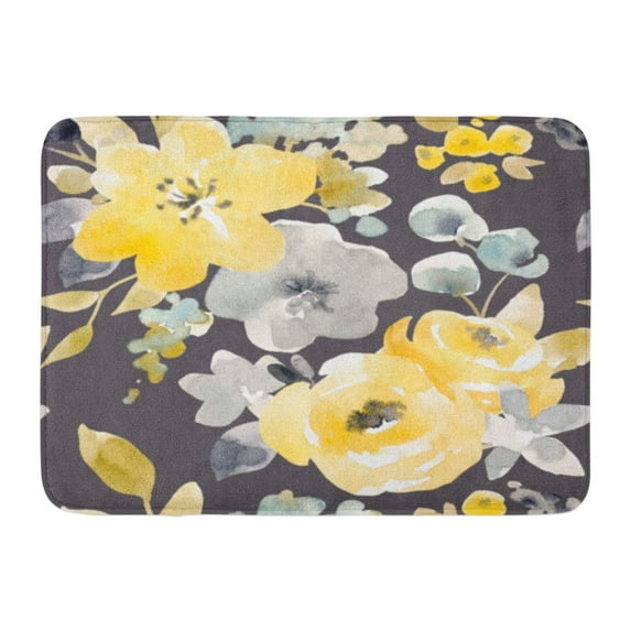 SIDONKU Gray Floral Watercolor Bright Pattern Yellow and Blue Abstract Flowers Dark Red Simple Doormat Floor Rug Bath Mat 23.6x15.7 inch