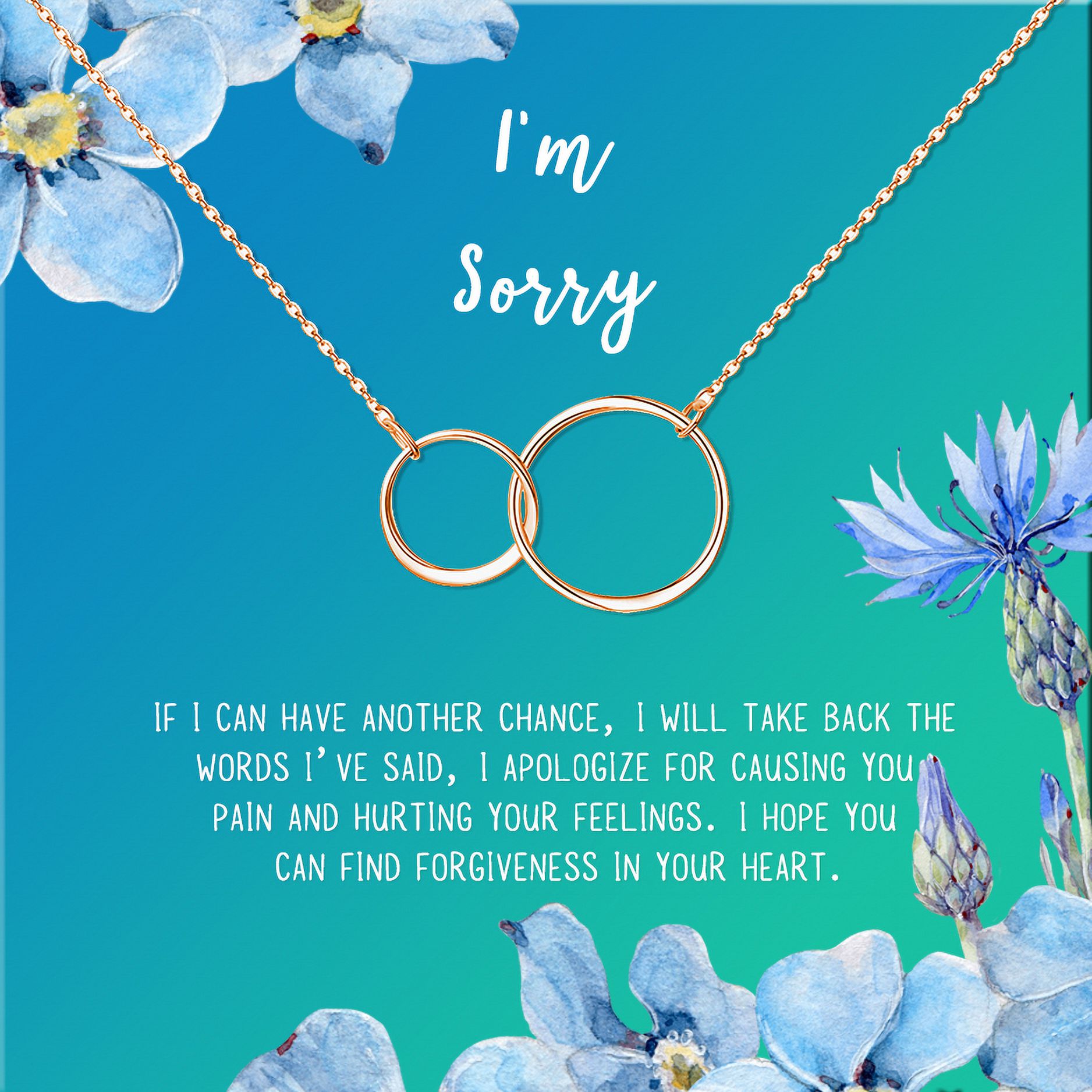 Anavia I'm Sorry, Apology Gift Card Necklace, Apology Gifts for Her, Sorry Quote Apology Gifts for Wife, Forgiveness Gift for Girlfriend-[Rose Gold Infinity Double Ring, Bright Blue Gift Card]