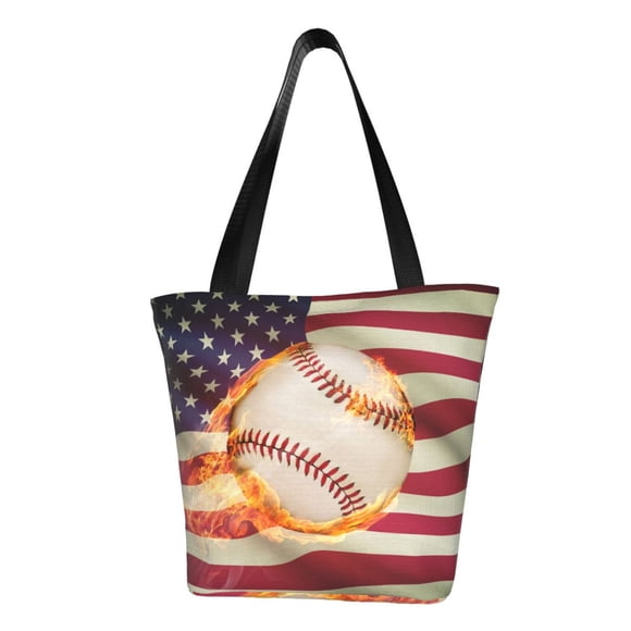 Matuu Baseball Ball With Flag for Women’s Casual Shoulder Tote Bag Handbag For Women Work College Travel Business Shopping