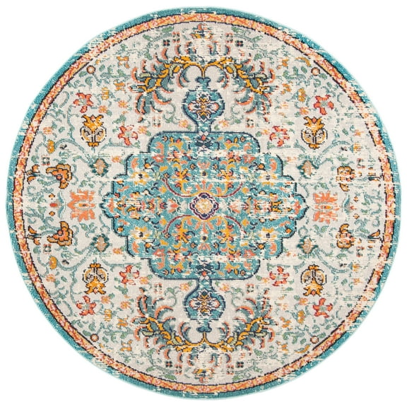 SAFAVIEH Madison Joandra Southwestern Area Rug, Grey/Light Blue, 9' x 9' Round