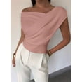 thumbnail image 4 of Women Summer Off the Shoulder Crop Cute Tops Sleeveless One Shoulder Ruched Y2K Going Out Tank Top Pink XL, 4 of 5