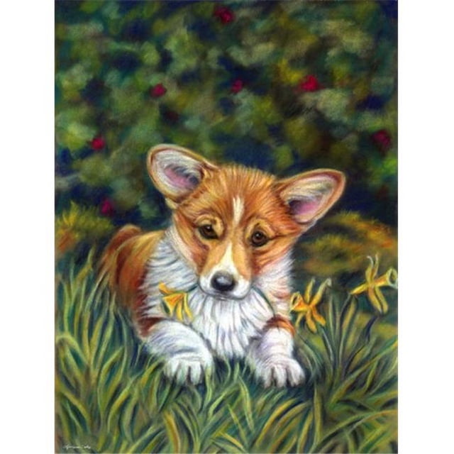 Carolines Treasures 7300GF Corgi Pup And Daffodils Flag Garden Size